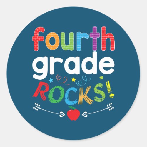 Fourth Grade Rocks 4th Grader Teacher Back To Classic Round Sticker