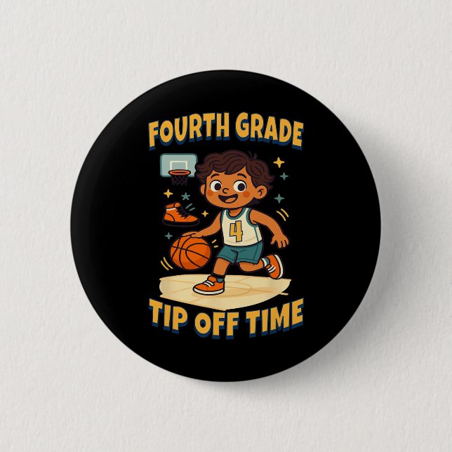 Fourth Grade Sketll Tip Off Game Day Vibes  Button (Front)
