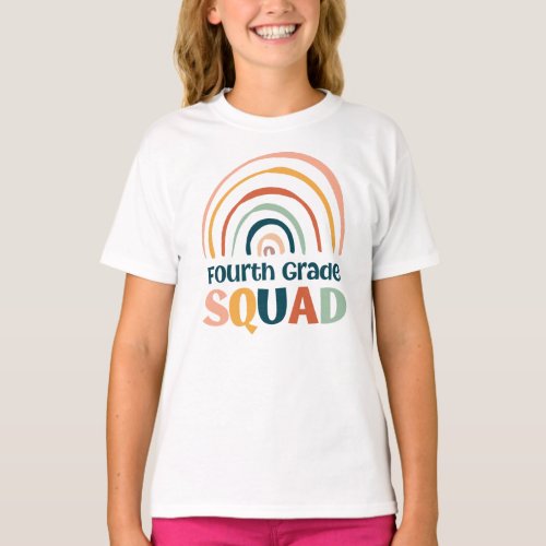 Fourth Grade Squad retro boho rainbow colorful  T_Shirt