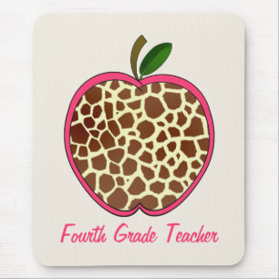 Fourth Grade Teacher Giraffe Print Apple Mouse Pad