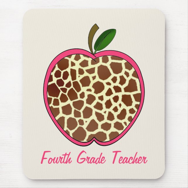 Fourth Grade Teacher Giraffe Print Apple Mouse Pad (Front)