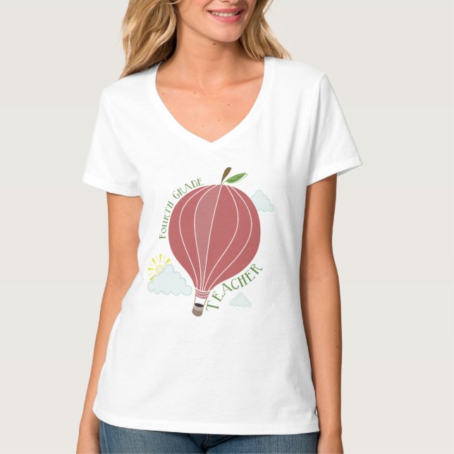 Fourth Grade Teacher Hot Air Balloon Apple T-Shirt (Front)