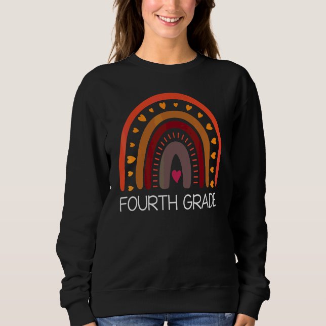 Fourth Grade Teacher Leopard Rainbow 4th Grade Tea Sweatshirt (Front)