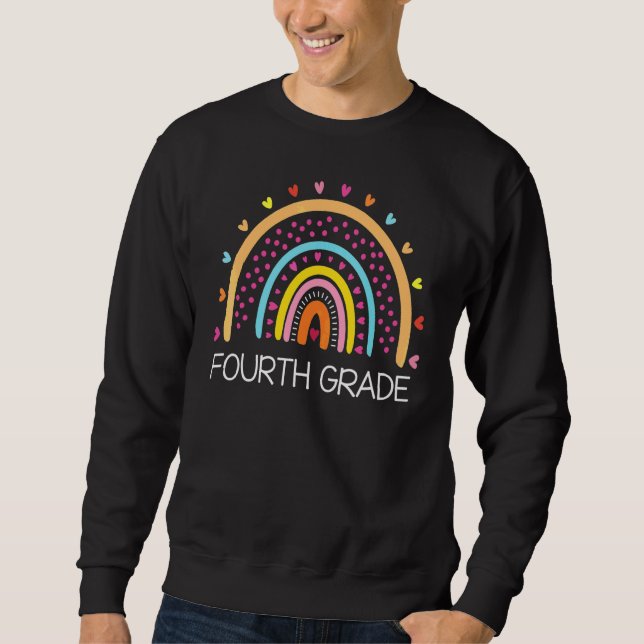 Fourth Grade Teacher Leopard Rainbow 4th Grade Tea Sweatshirt (Front)