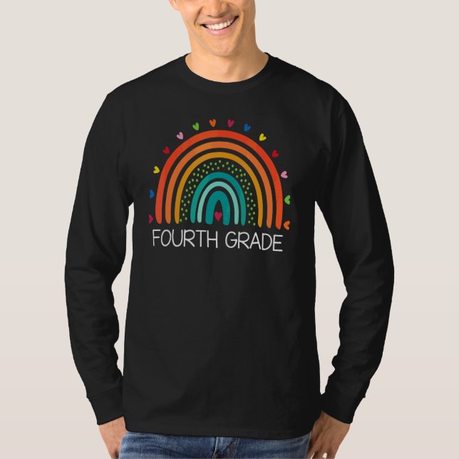 Fourth Grade Teacher Leopard Rainbow 4th Grade Tea T-Shirt (Front)