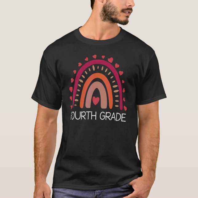 Fourth Grade Teacher Leopard Rainbow 4th Grade Tea T-Shirt (Front)