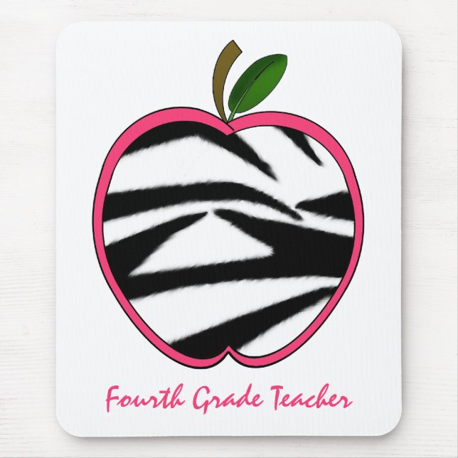 Fourth Grade Teacher Zebra Print Apple Mouse Pad (Front)