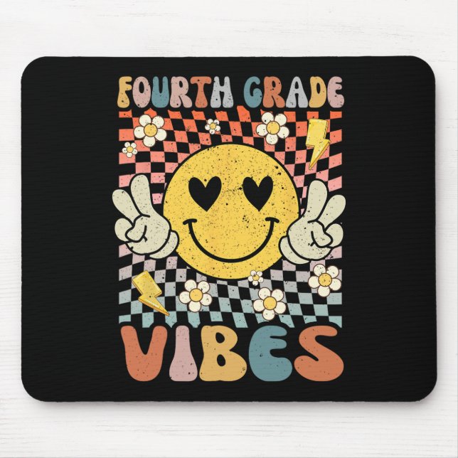 Fourth Grade Vibes 4th Grade Retro Teacher 1st Day Mouse Pad (Front)