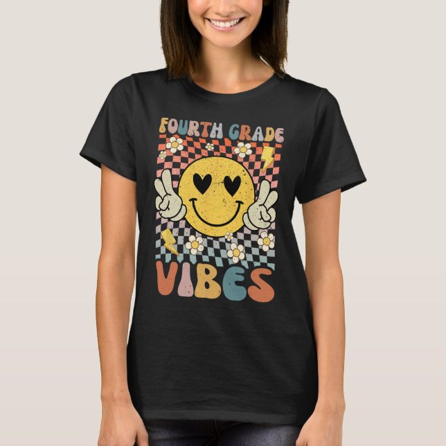 Fourth Grade Vibes 4th Grade Retro Teacher 1st Day T-Shirt (Front)