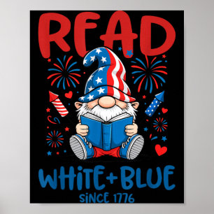 Fourth July Read White Blue Gnome Fireworks Book Poster