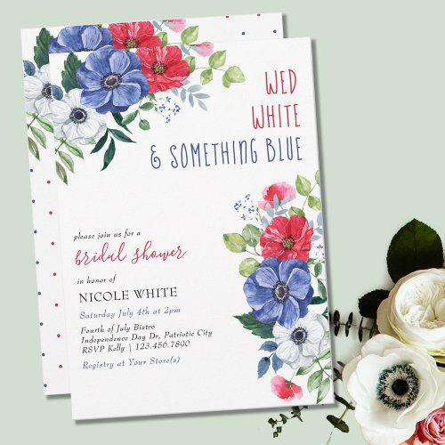 Fourth July Wed White Something Blue Bridal Shower Invitation