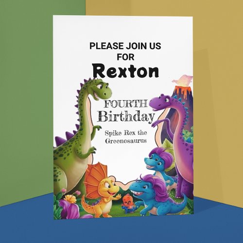 Fourth Kids Dinosaur Birthday Party invitations