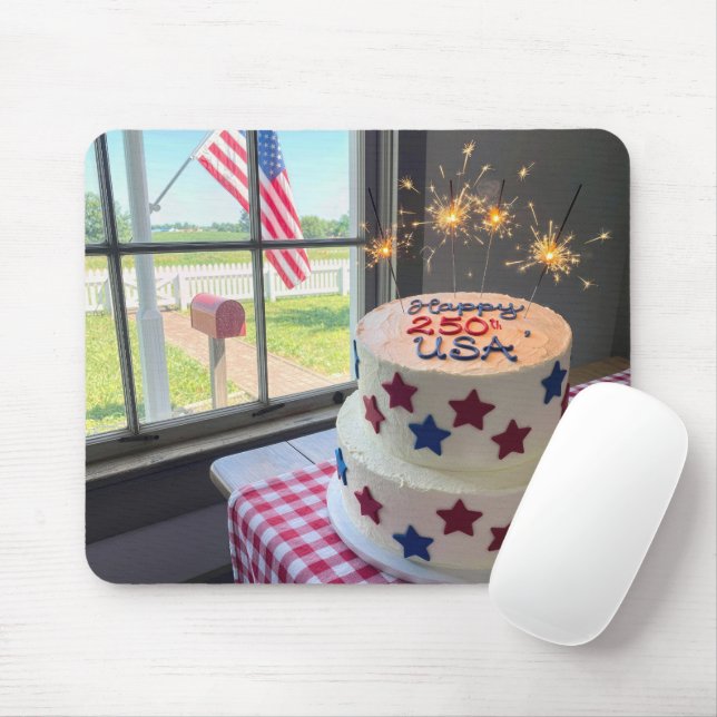 Fourth of July 250th Birthday Cake Mouse Pad (With Mouse)