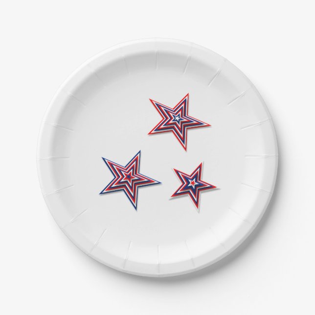 Fourth of July 3D Stars White Paper Plates (Front)