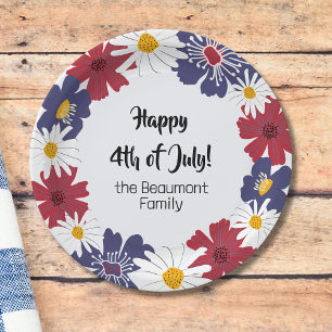 Fourth of July 4th Retro Floral Party Picnic Paper Plates
