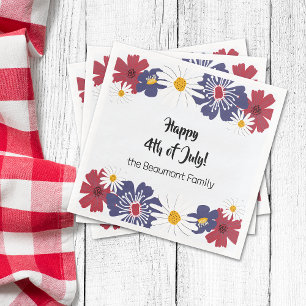 Fourth of July 4th Retro Red Blue Summer Party  Paper Dinner Napkins