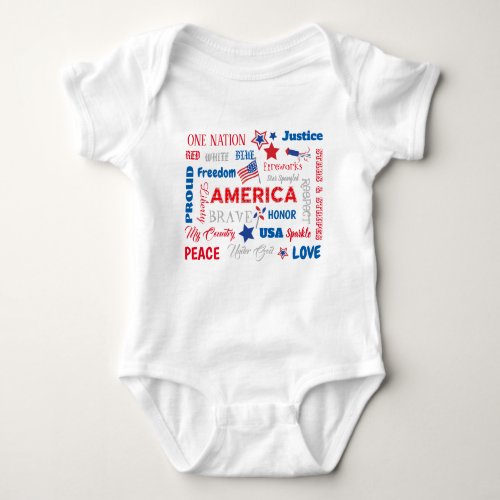 Fourth of July America USA Words Personalized Text Baby Bodysuit
