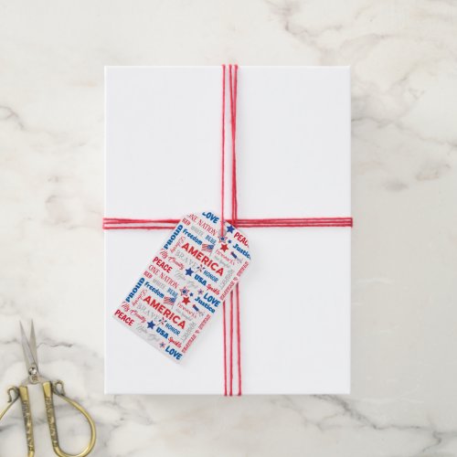 Fourth of July America USA Words Personalized Text Gift Tags