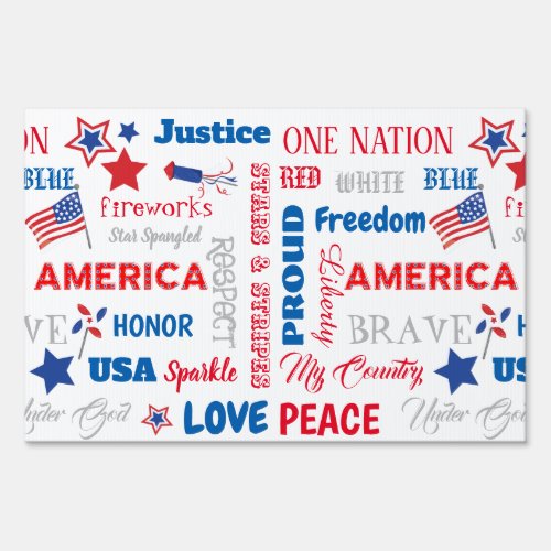 Fourth of July America USA Words Personalized Text Sign