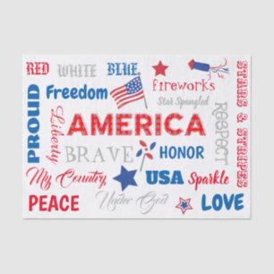 Fourth of July America USA Words Personalized Text Tissue Paper