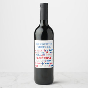 Fourth of July America USA Words Personalized Text Wine Label