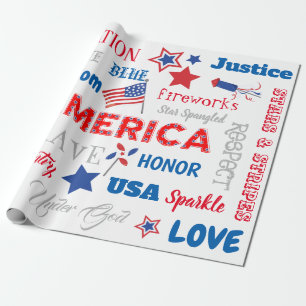 Fourth of July America USA Words Personalized Text Wrapping Paper