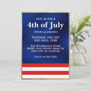 Fourth of July American Flag on Blue Foil Invitation