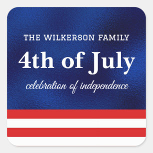 Fourth of July American Flag on Blue Foil Square Sticker