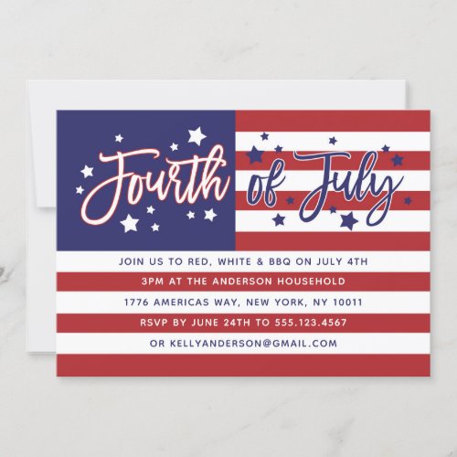 Fourth of July American Flag Party Invitation