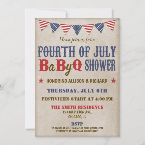 Fourth of July baby shower red white blue rustic Invitation