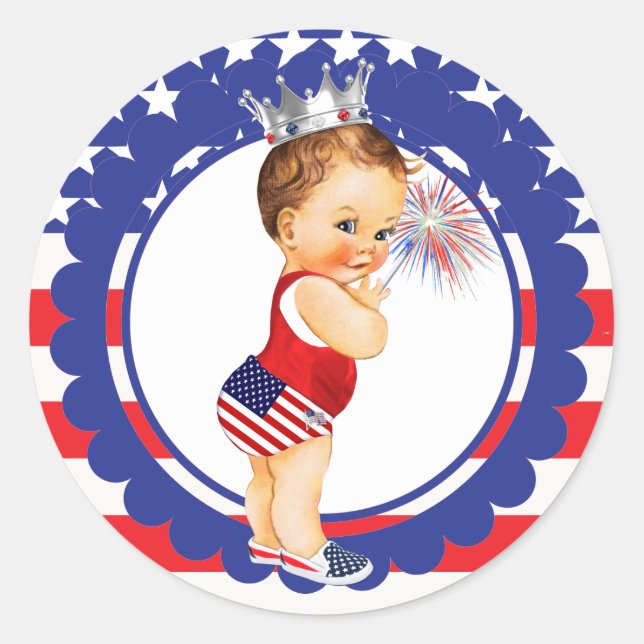 Fourth of July Baby Shower Sticker Vintage Baby (Front)