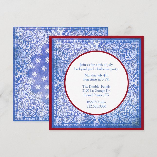 Fourth of July Bandana Party Invitation (Front/Back)