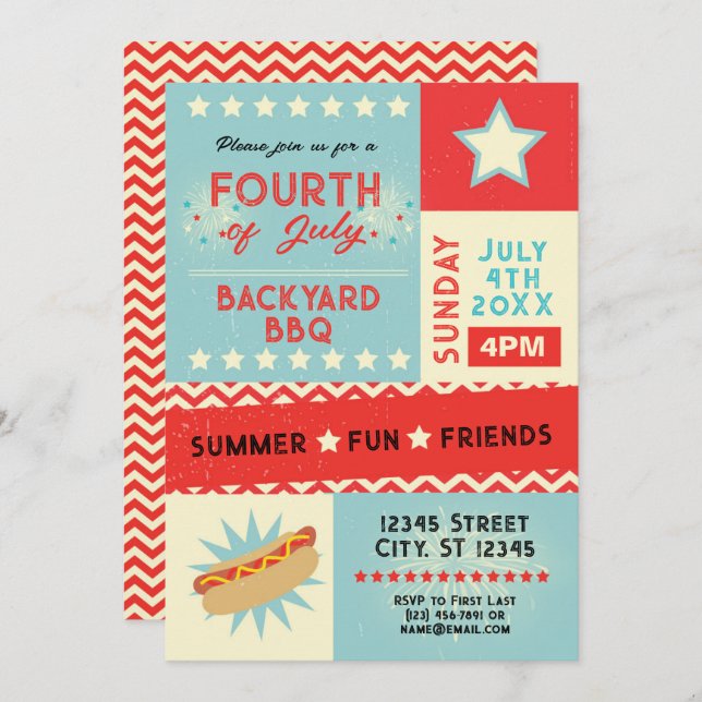 Fourth of July Barbeque Party  Invitation (Front/Back)