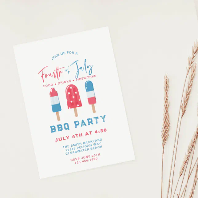 Fourth of July BBQ Backyard Red White Blue Party Invitation | Zazzle