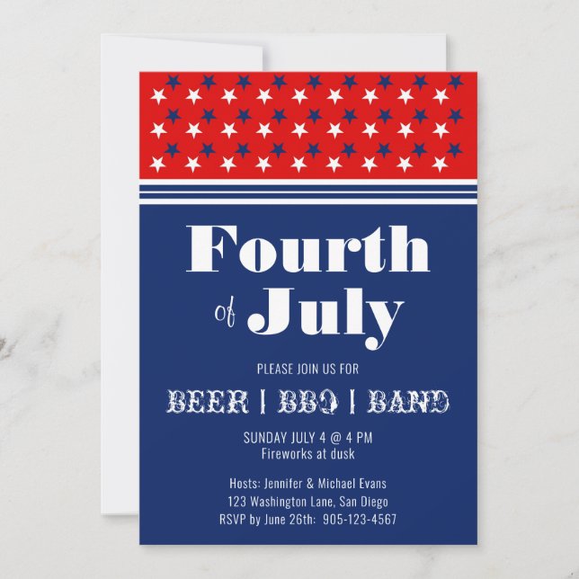 Fourth of July BBQ Celebration|Red White Blue  Inv Invitation (Front)