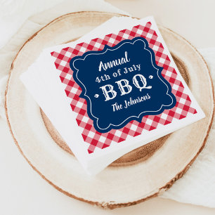 Fourth of July BBQ Navy Red Gingham Custom Napkins
