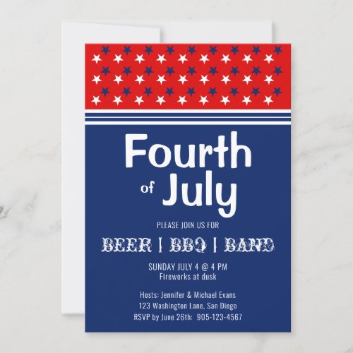 Fourth of July BBQ Red White Blue Invitation