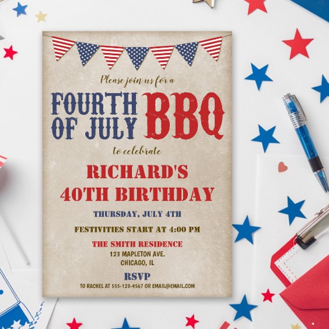 Fourth of July birthday ANY AGE rustic Invitation (Creator Uploaded)