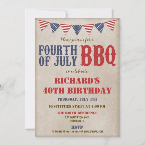 Fourth of July birthday ANY AGE rustic Invitation