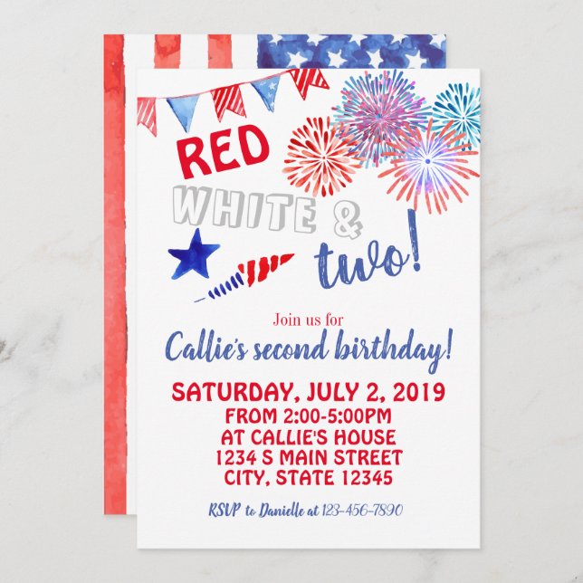 Fourth of July Birthday Invitation (Front/Back)