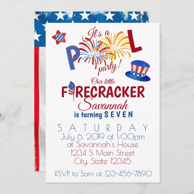 Fourth of July Birthday Invitation (Front/Back)