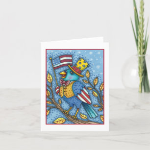 FOURTH OF JULY BLUEBIRD TWEET, AMERICAN FLAG Blank Holiday Card