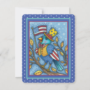 FOURTH OF JULY BLUEBIRD TWEET, AMERICAN FLAG Flat Holiday Card