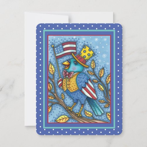 FOURTH OF JULY BLUEBIRD TWEET AMERICAN FLAG Flat Holiday Card