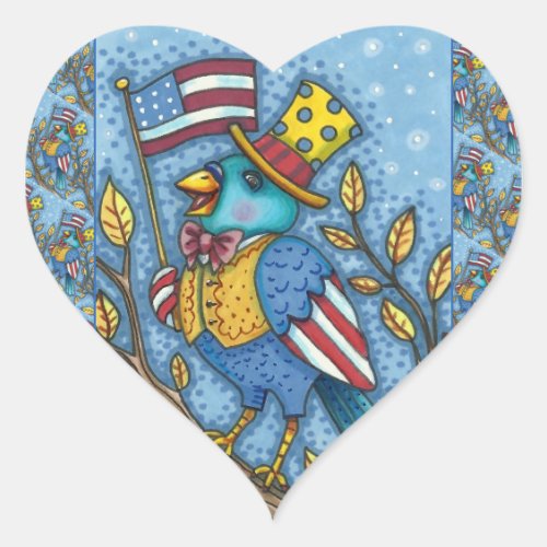 FOURTH OF JULY BLUEBIRD TWEET AMERICAN FLAG USA HEART STICKER
