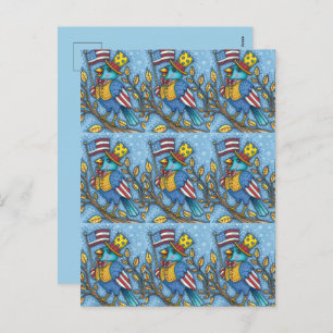 FOURTH OF JULY BLUEBIRD TWEET, AMERICAN FLAG USA HOLIDAY POSTCARD