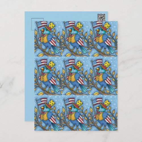 FOURTH OF JULY BLUEBIRD TWEET AMERICAN FLAG USA HOLIDAY POSTCARD