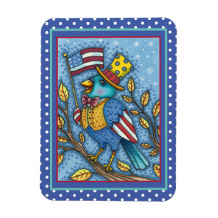 FOURTH OF JULY BLUEBIRD TWEET, AMERICAN FLAG USA MAGNET