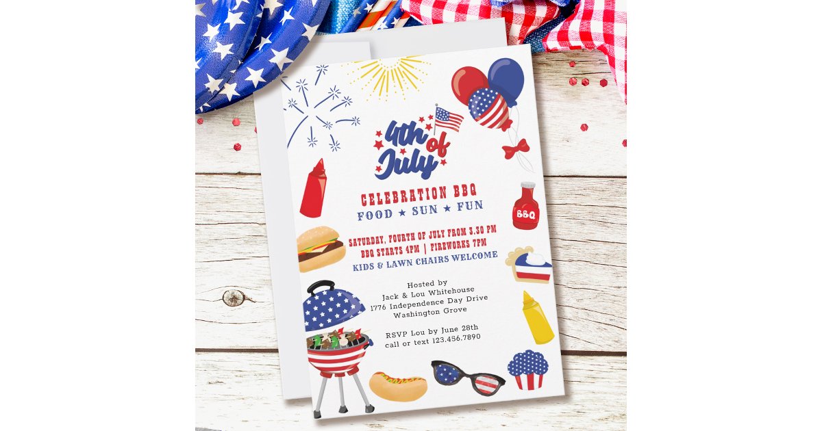 Fourth of July Celebration Backyard BBQ Invitation | Zazzle