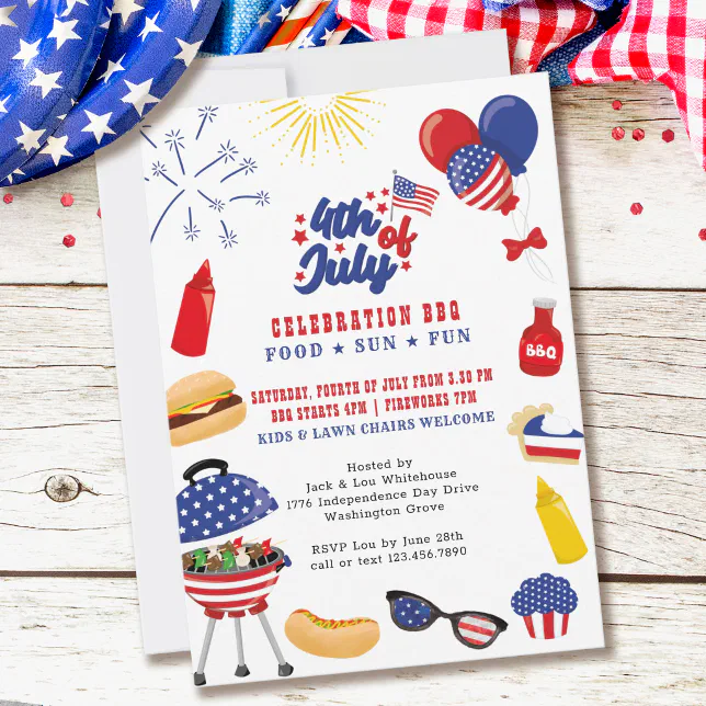 Fourth of July Celebration Backyard BBQ Invitation | Zazzle